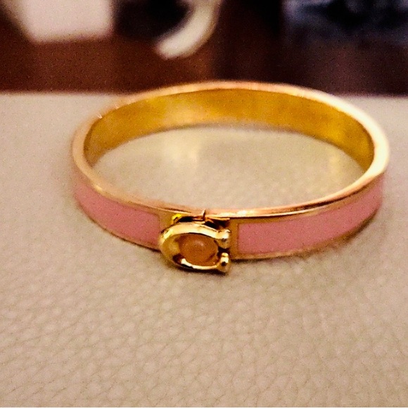 COACH Signature Push Hinged Bangle In Gold/Blush Pink Style $128 - Picture 3 of 5